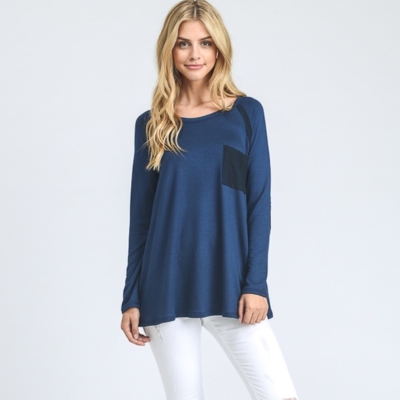 Navy Long Sleeve Raglan Pocket Top - Picture 2 of 8